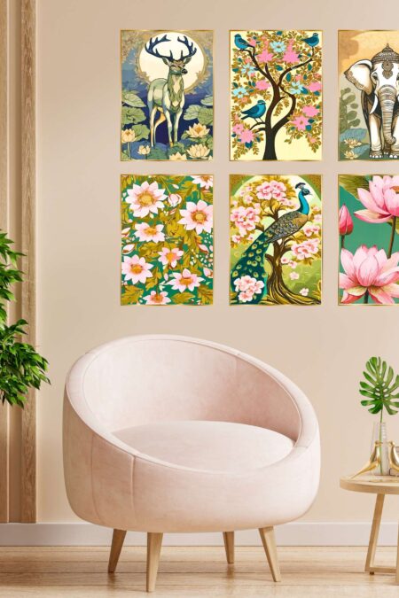 Set of Six Wall Paintings for Wall Dacoration Golden Framed Wall Paintings for Living Room & Bedroom Wall Art for Home Decoration & Office Wall Décor (13x10 inch CH-GD6-7)