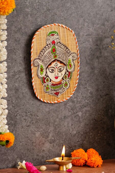 Oval Shaped Design Bamboo Hand Crafted Wall Hangings Durga Ji  For Home Decor | Bamboo Art For Wall Decor